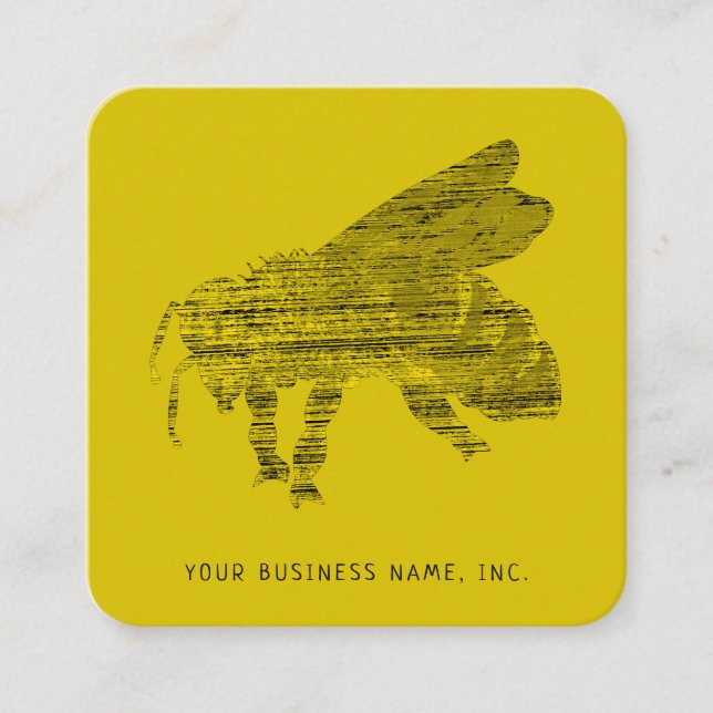 Letterpress Style Retro Distressed Bee Square Business Card (Front)