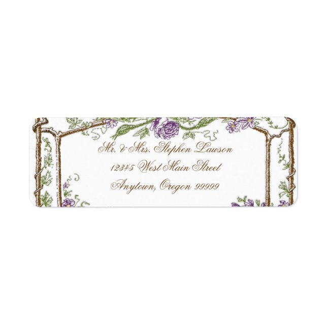 Letterpress Style Vintage Faux Bois Trellis Purple (Front)