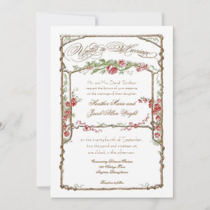 Letterpress Style Vintage Faux Bois Trellis - Red Invitation