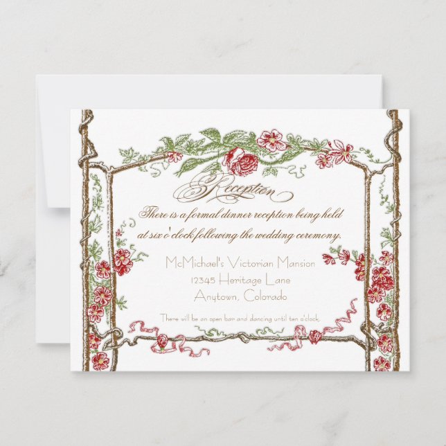 Letterpress Style Vintage Faux Bois Trellis - Red Invitation (Front)