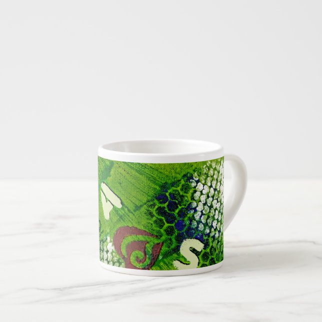 Letters and Hearts Abstract Art Espresso Cup (Front Right)