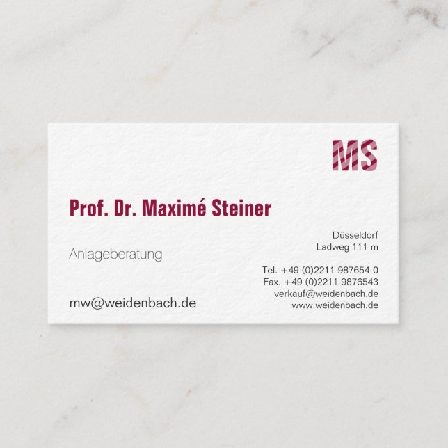 Letters and one colour business card (Front)