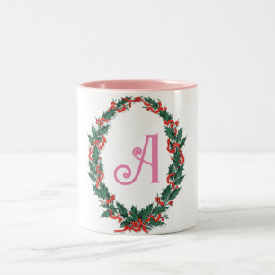 Letters Colourful Spring Flowers Wreath Watercolor Two-Tone Coffee Mug