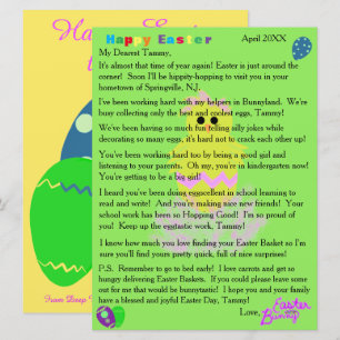 Letters from Easter Bunny Yellow Pink Chick Egg Holiday Card