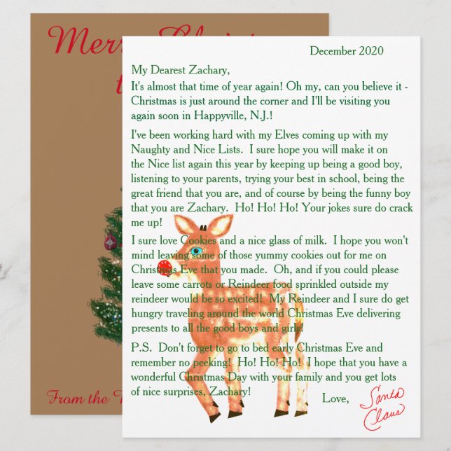 Letters from Santa Blue Eyed Reindeer Holiday Card (Front/Back)