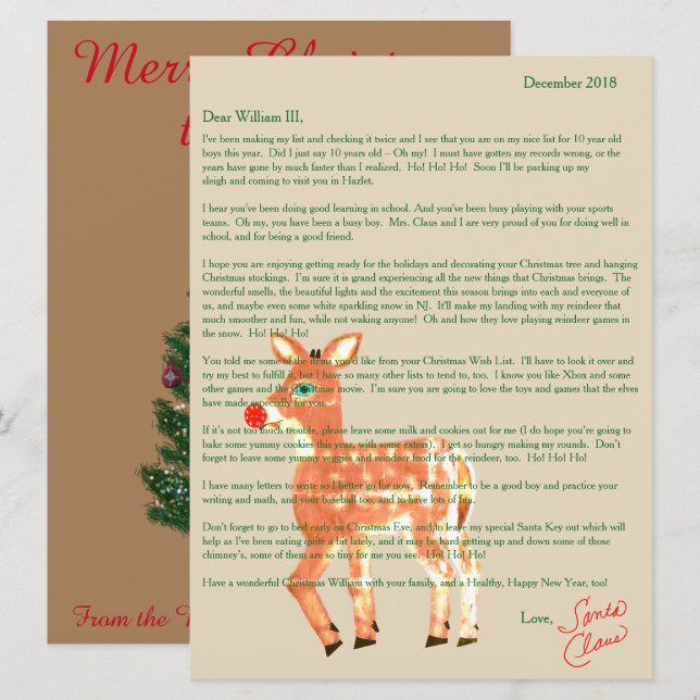 Letters from Santa Blue Eyed Reindeer Holiday Card (Front/Back)