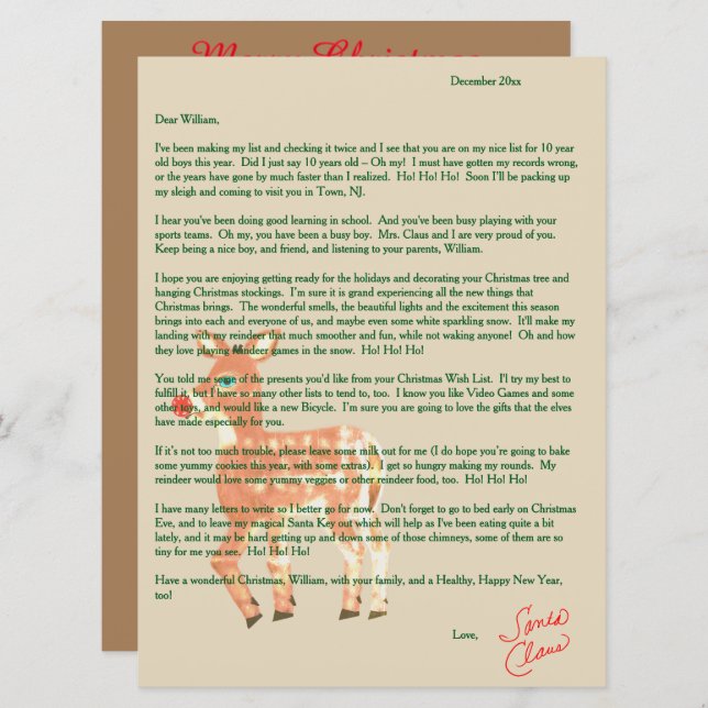 Letters from Santa Blue Eyed Reindeer Holiday Card (Front/Back)