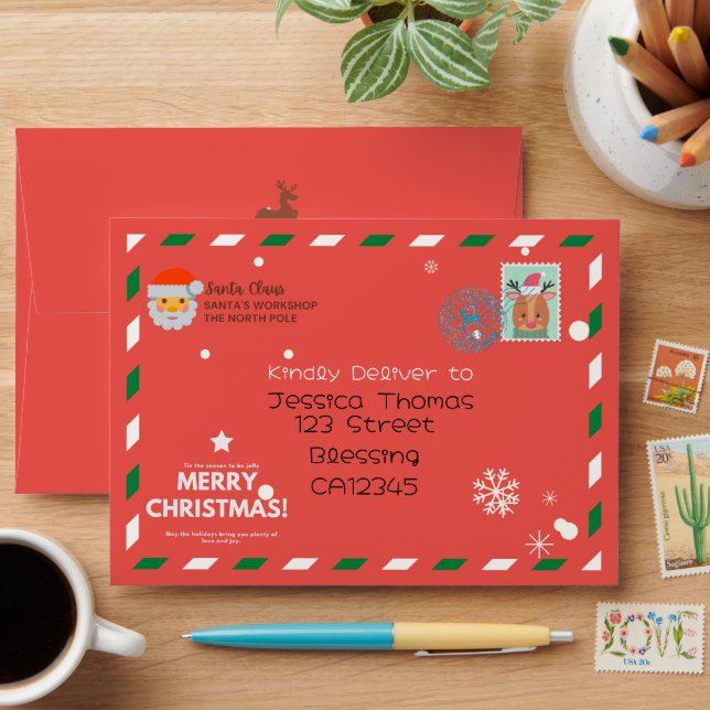 Letters from Santa Claus|Reindeer Stamp Christmas  Envelope (Desk)