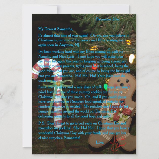 Letters from Santa Gingerbread Blue 6.5 x 8.75 Holiday Card (Front)