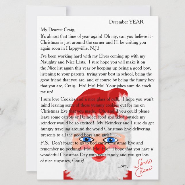 Letters from Santa Personalised Letter Holiday Card (Front)
