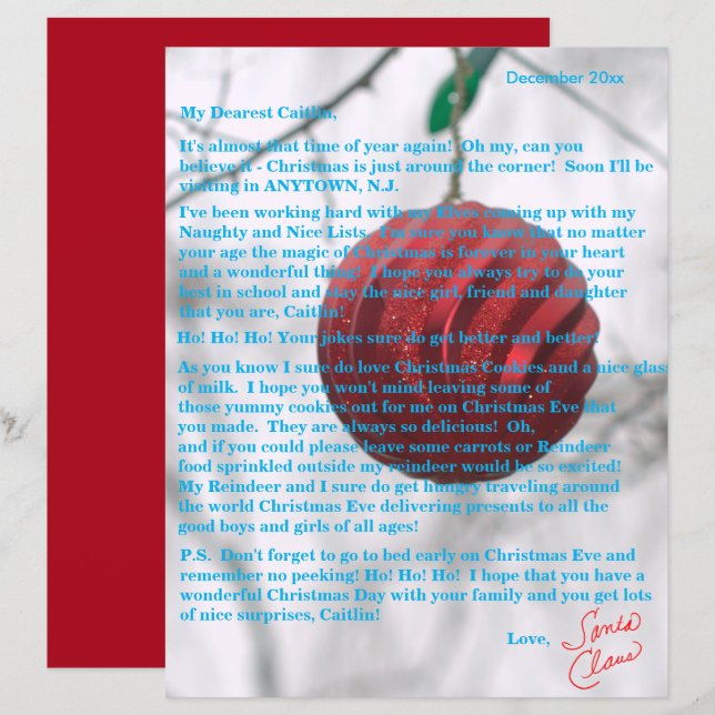 Letters from Santa Tweens Red Ornament (Front/Back)