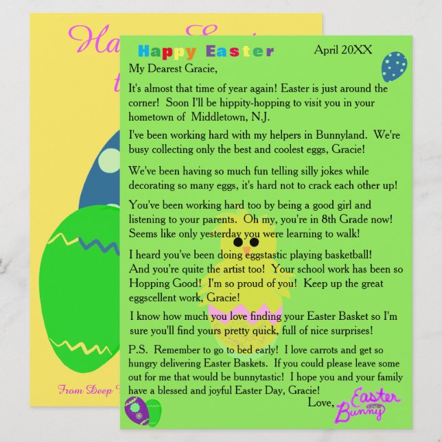 Letters from the Easter Bunny Pink Chick Egg Holiday Card (Front/Back)