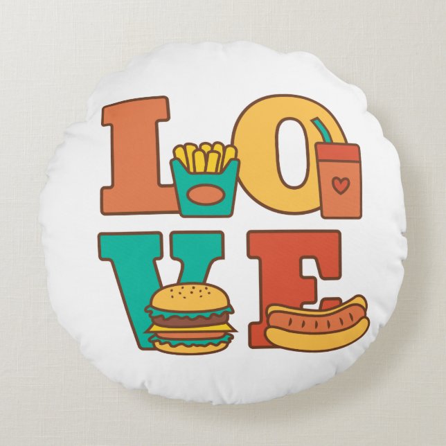 Letters Love Junk Food Room Décor Round Cushion (Front)