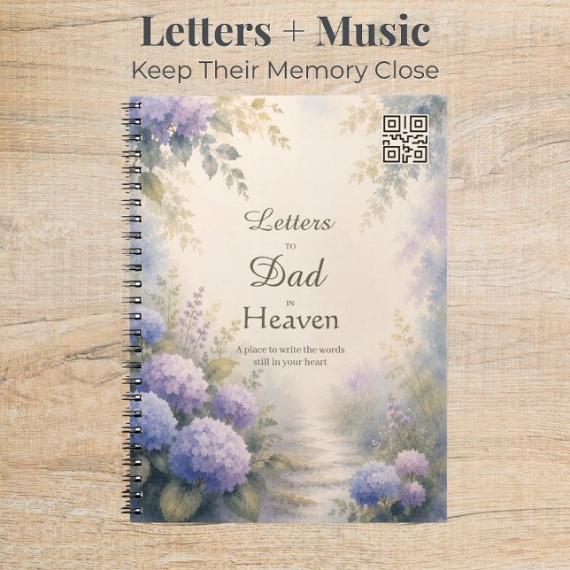 Letters to Dad Memorial Journal and Custom QR Code (Remember Dad with a hydrangea memorial journal featuring a custom QR code for treasured memories.)