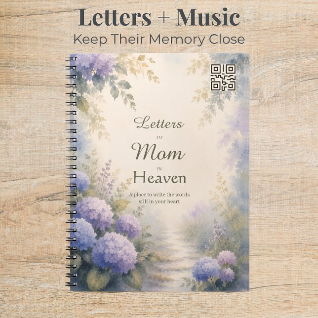 Letters to Mum Memorial Journal and Custom QR Code (Hydrangea memorial journal for Mom with custom QR code to preserve memories, music, & tributes.)