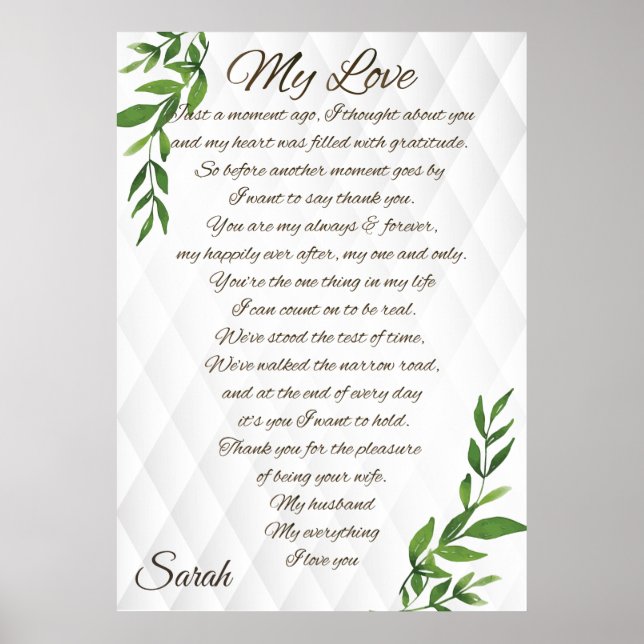 Letters to my  Husband love elegant luxury Poster (Front)