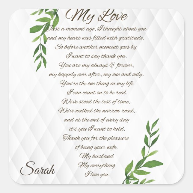 Letters to my Husband love Square Sticker (Front)