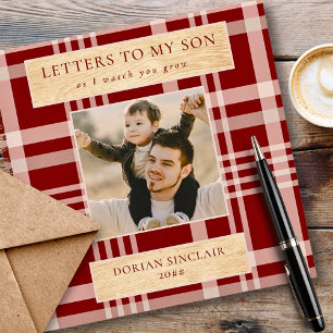Letters to my Son Buffalo Plaid Faux Wood Photo Notebook