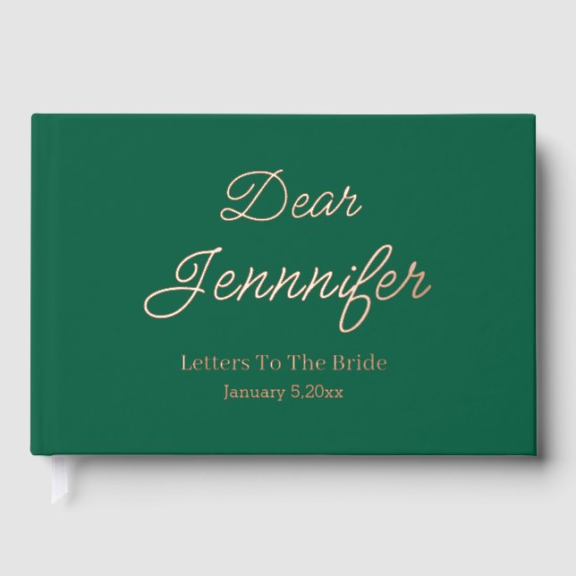 letters to the bride, minimalist chic green gold  guest book (Front)