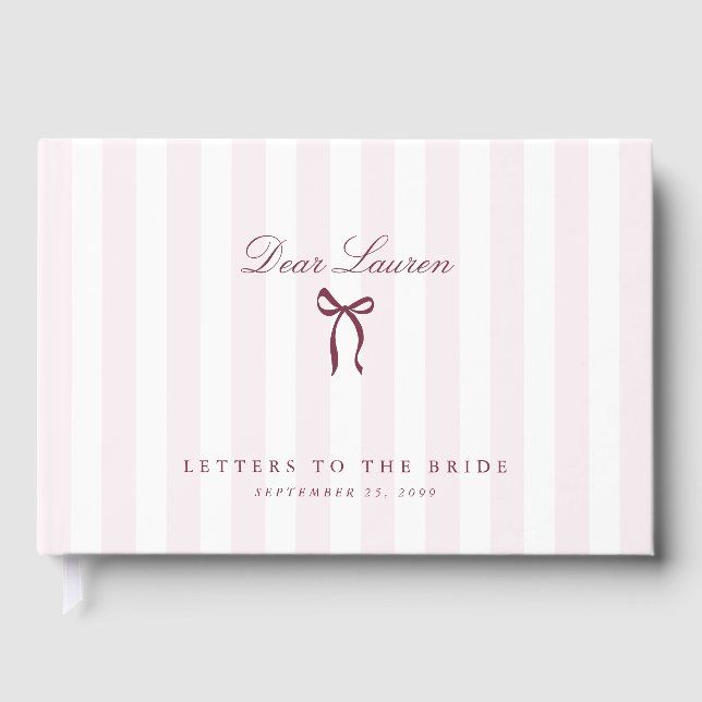 Letters to the Bride Pink Bow Bridal Shower  Guest Book (Front)