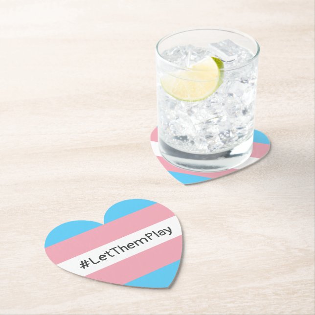 #LetThemPlay Transgender Athletes Trans Flag Paper Coaster (Insitu)