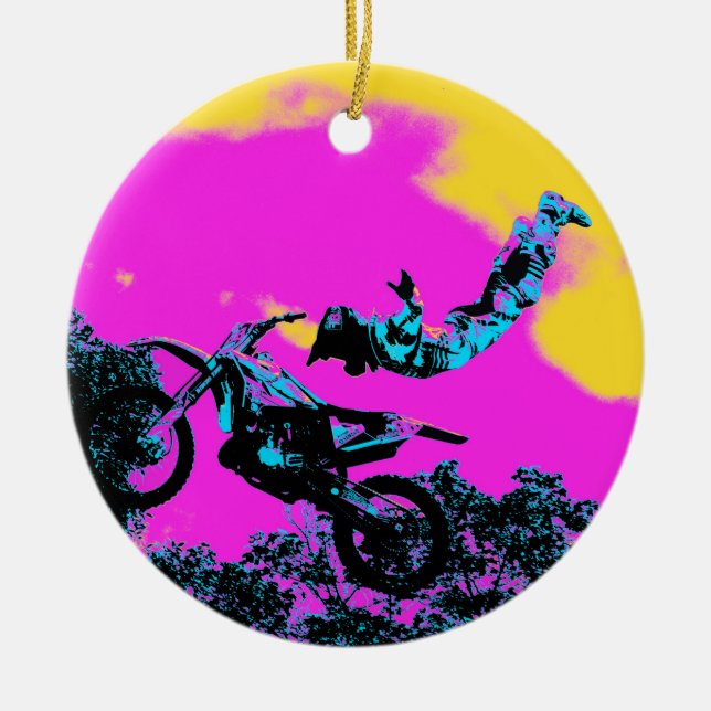 Letting Go - Freestyle Motocross Stunt Ceramic Tree Decoration (Front)