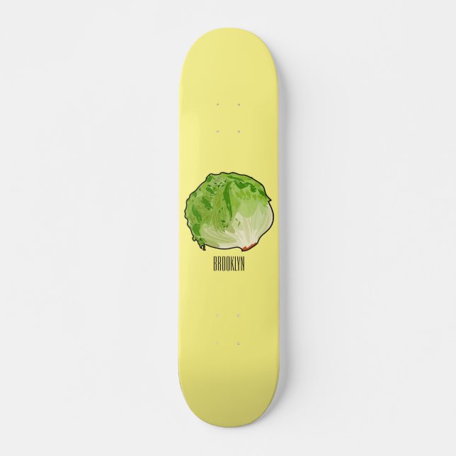 Lettuce cartoon illustration  skateboard (Front)