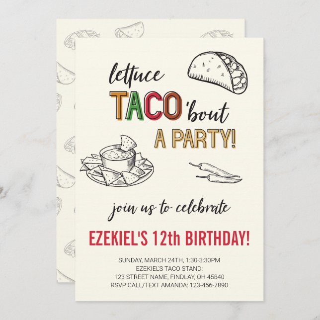 Lettuce Taco 'bout a Party Birthday Invitation (Front/Back)