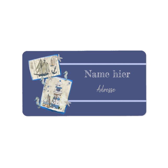 Leuchtturm und Schiff Adressaufkleber Label (Front)