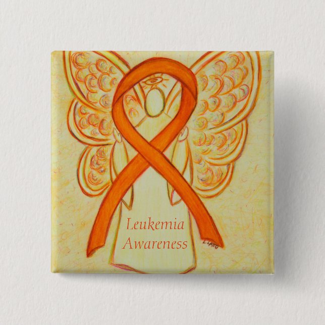 Leukaemia Angel Orange Awareness Ribbon Art Pins (Front)