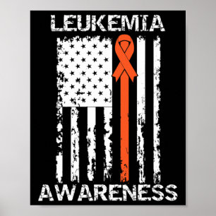 Leukaemia Awareness American Flag Orange Ribbon Poster