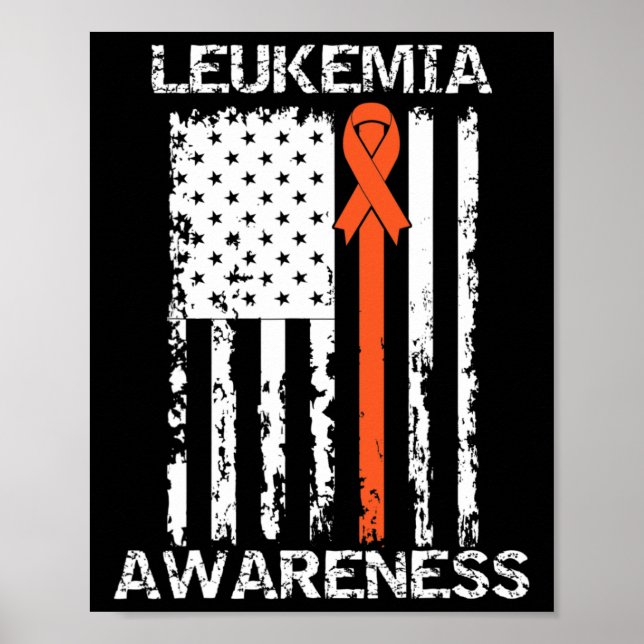 Leukaemia Awareness American Flag Orange Ribbon  Poster (Front)