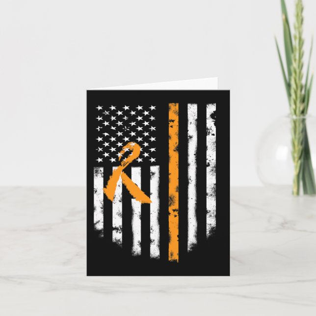 Leukaemia Awareness  American Flag Orange Ribbon T Card (Front)