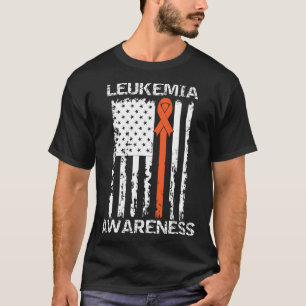 Leukaemia Awareness American Flag Orange Ribbon T-Shirt