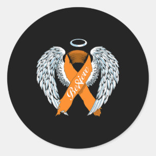 Leukaemia Awareness Believe Orange Ribbon and Ange Classic Round Sticker