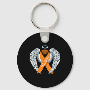 Leukaemia Awareness Believe Orange Ribbon and Ange Key Ring