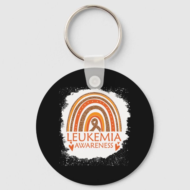 Leukaemia Awareness Bleached Rainbow Orange Ribbon Key Ring (Front)