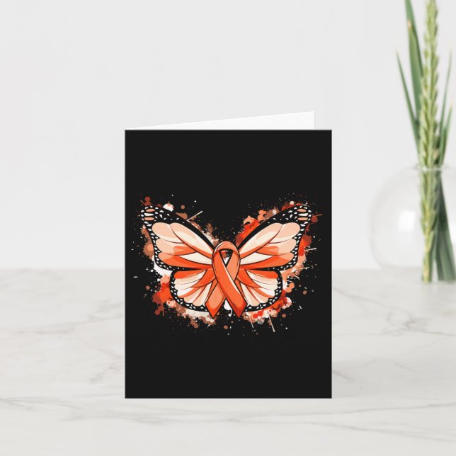 Leukaemia Awareness Gifts Orange Ribbon Butterfly  Card (Front)