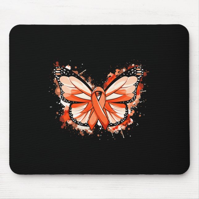 Leukaemia Awareness Gifts Orange Ribbon Butterfly  Mouse Mat (Front)