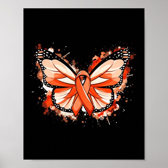 Leukaemia Awareness Gifts Orange Ribbon Butterfly  Poster (Front)