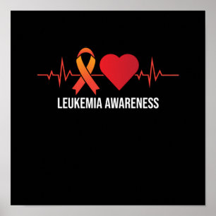 Leukaemia Awareness Heartbeat Orange Ribbon Suppor Poster