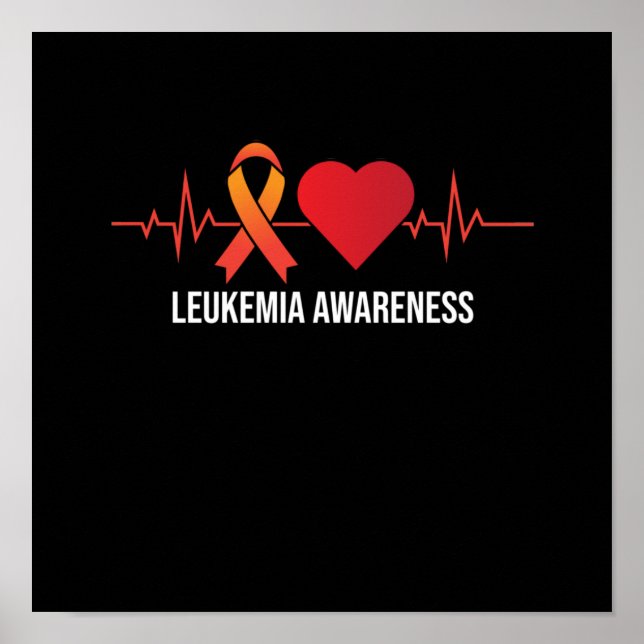 Leukaemia Awareness Heartbeat Orange Ribbon Suppor Poster (Front)