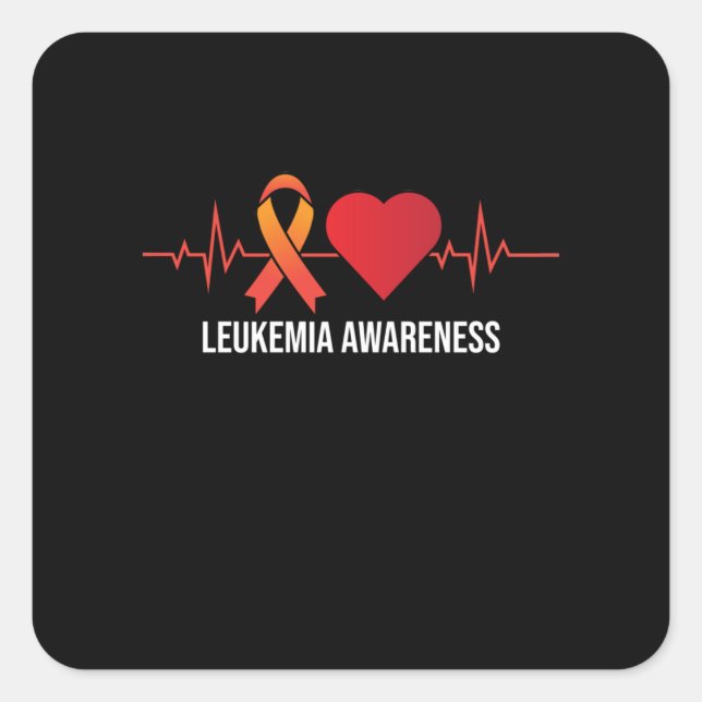 Leukaemia Awareness Heartbeat Orange Ribbon Suppor Square Sticker (Front)
