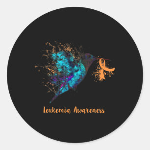 Leukaemia Awareness Hummingbird Orange Ribbon Wate Classic Round Sticker