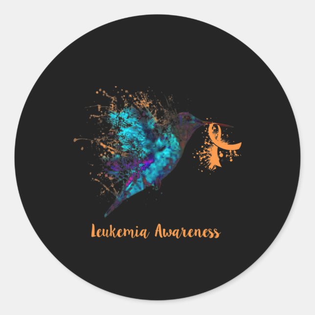Leukaemia Awareness Hummingbird Orange Ribbon Wate Classic Round Sticker (Front)