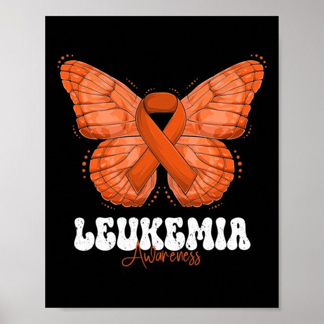Leukaemia Awareness Month Orange Ribbon Butterfly  Poster (Front)