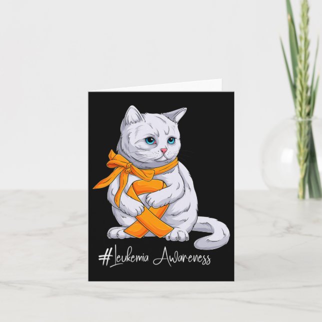 Leukaemia Awareness Month Orange Ribbon Cat  Card (Front)