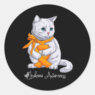 Leukaemia Awareness Month Orange Ribbon Cat  Classic Round Sticker