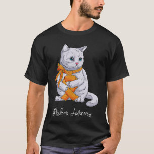 Leukaemia Awareness Month Orange Ribbon Cat T-Shirt