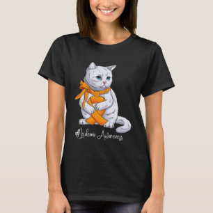 Leukaemia Awareness Month Orange Ribbon Cat T-Shirt